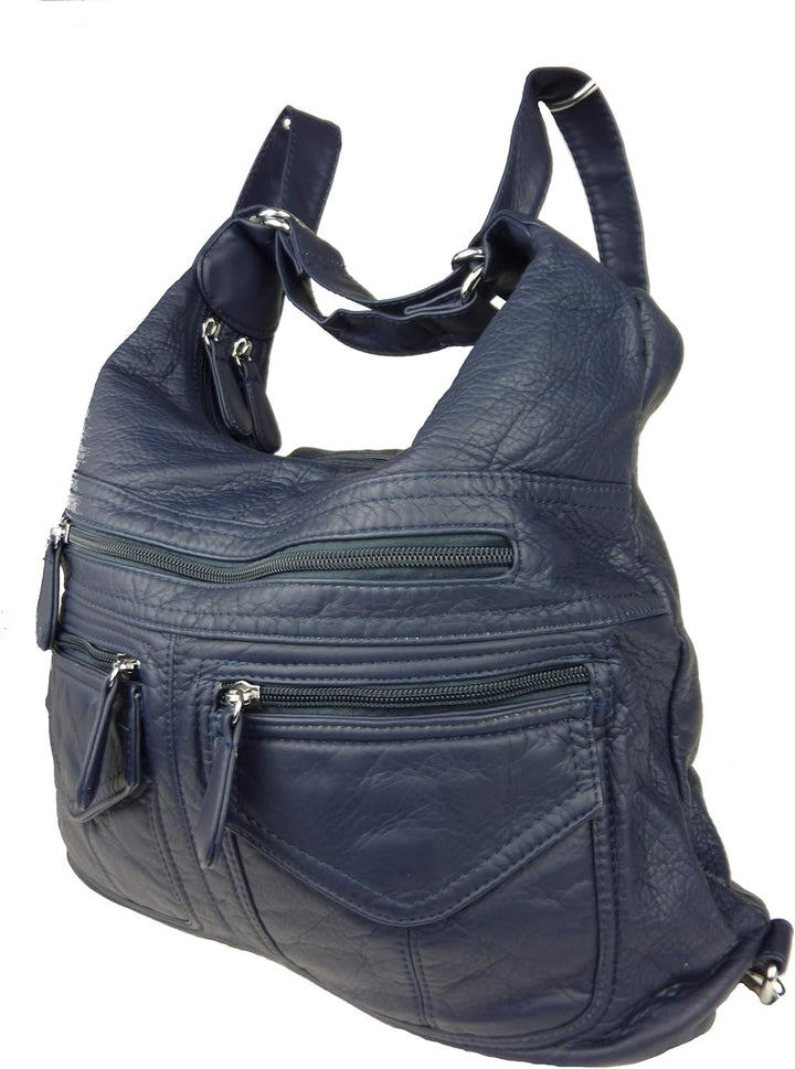kennydoo Rucksacktasche I 2in1 Damen Rucksack und Handtasche in Einem I Schultertasche einfarbig uni
