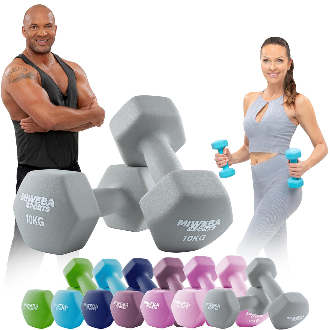 Miweba Sports Neopren Hantelset NKH100 | 𝐏𝐫𝐨𝐟𝐢 Hanteln - 0.5-10.0 Kg - Hexagon Hanteln Set - Kurzhan