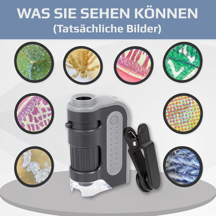 Carson MicroBrite Pro 60x-120x LED Taschenmikroskop mit asphärischem Linsensystem und Smartphone-Ada