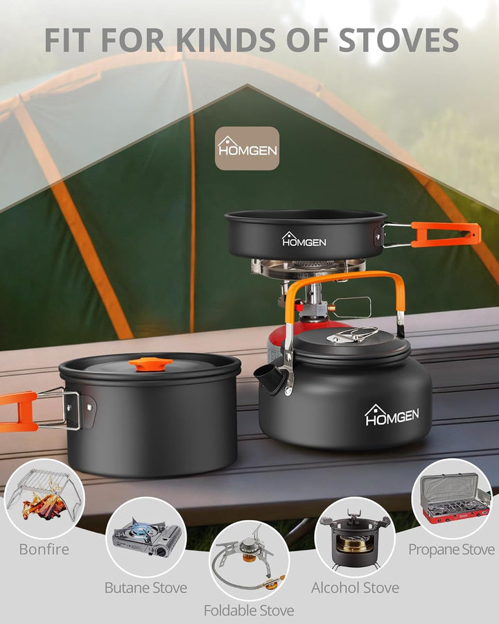 HOMGEN Camping Kochset Camping Töpfe und Pfannen Set Aluminium Camping Kochgeschirr Kit Protable Coo