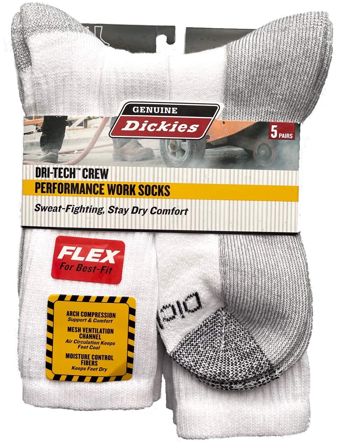 Dickies Echte Herren-Arbeitssocken im Crew-Stil, Weiss mit Grau (39-46)