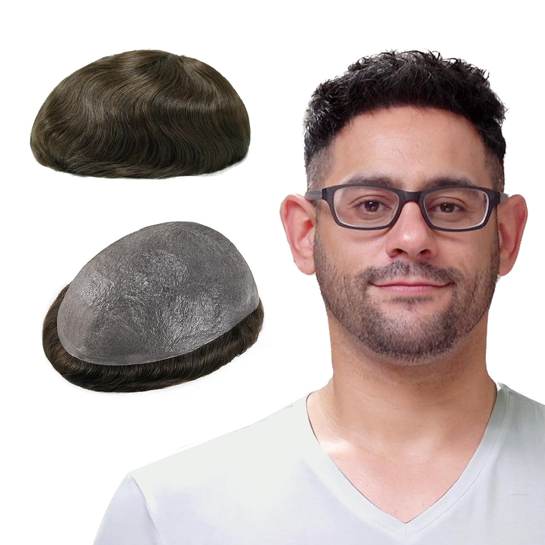 Lordhair Toupet Echthaar Männer,Perücke Männer,0,03 mm Dünne Leder Basis 20 * 25 CM Leichtes Haarers
