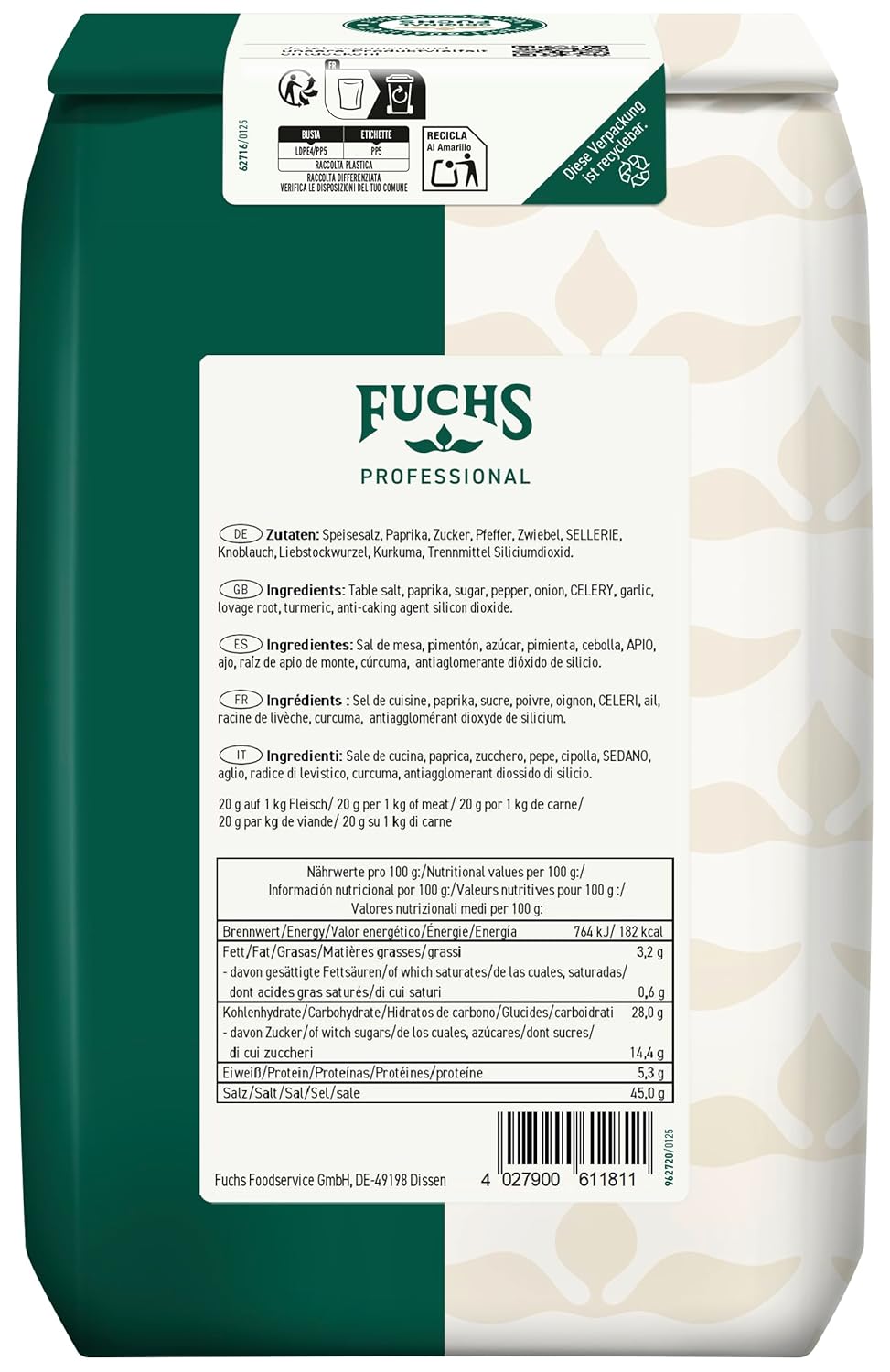 Fuchs Professional - BBQ Steak Gewürzsalz | Zum Würzen von gebratenen oder gegrillten Steaks | Profi