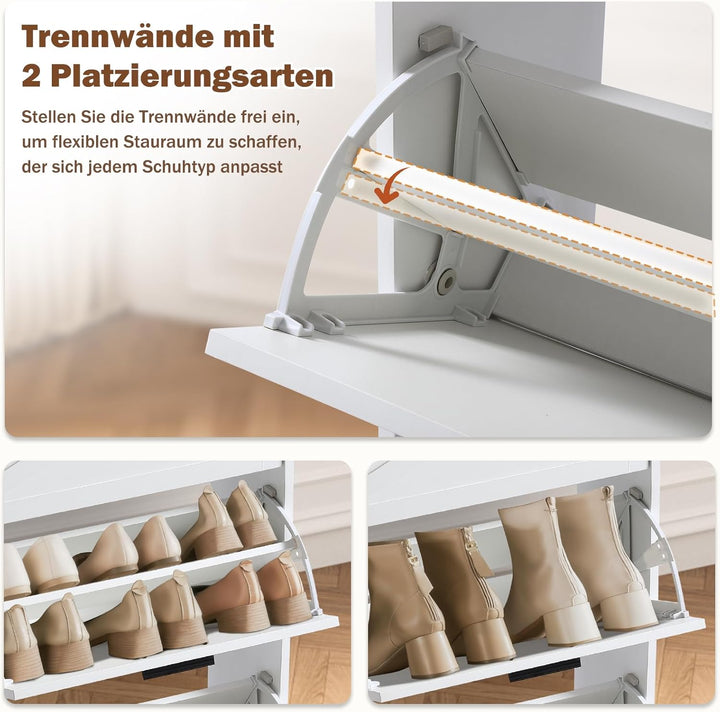 Farmhouse Schuhschrank mit 3 Klappschubladen, Schlankes Schuhregal für den Eingangsbereich, Schuhreg