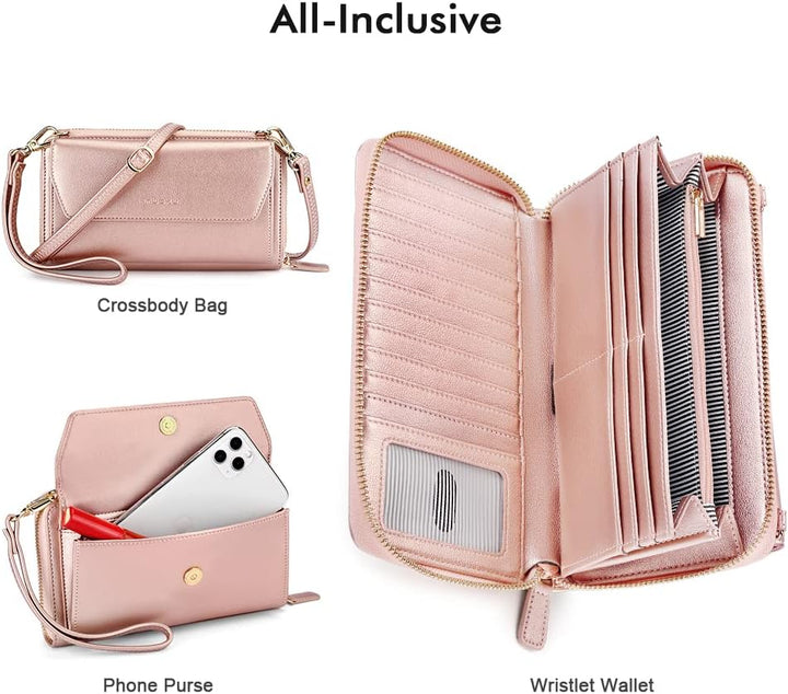 nuoku Geldbörse Damen mit RFID, Kleine Portemonnaie Damen mit Kreditkarten Etuis, Handytasche zum Um