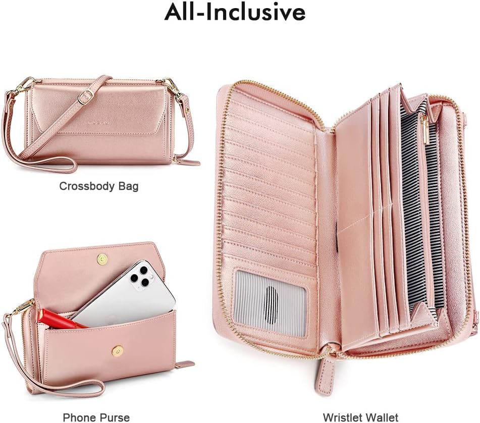 nuoku Geldbörse Damen mit RFID, Kleine Portemonnaie Damen mit Kreditkarten Etuis, Handytasche zum Um