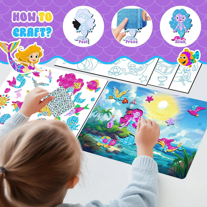 Lustiges Folien-Kunst-Set für Kinder, Meerjungfrau und Prinzessin, Folienkunst für Kinder, Kunst-Bas