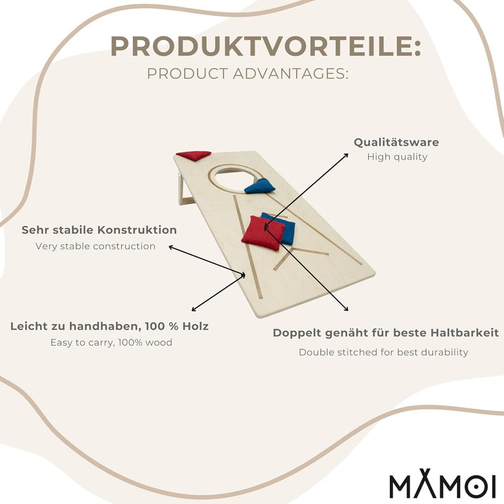 Cornhole PartySpiele Outdoor Indoor, Strandspiel | Wurfspiel für Kinder und Erwachsene Inklusive Sac