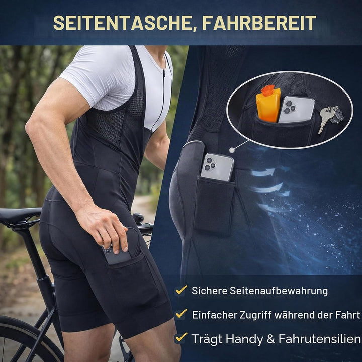 Przewalski Herren 3D gepolsterte Fahrrad-Trägerhose, Fahrrad-Trägerhose S Grau, S Grau mit Taschen