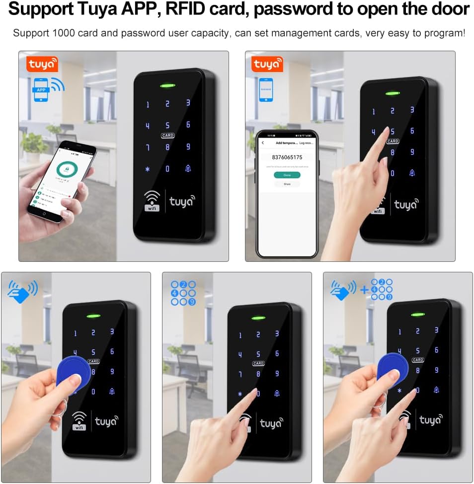 FUSYTULY WiFi Tuya Zugangskontrolle Tastatur IP68 Wasserdicht RFID Access Controller 125KHz 13.56MHz