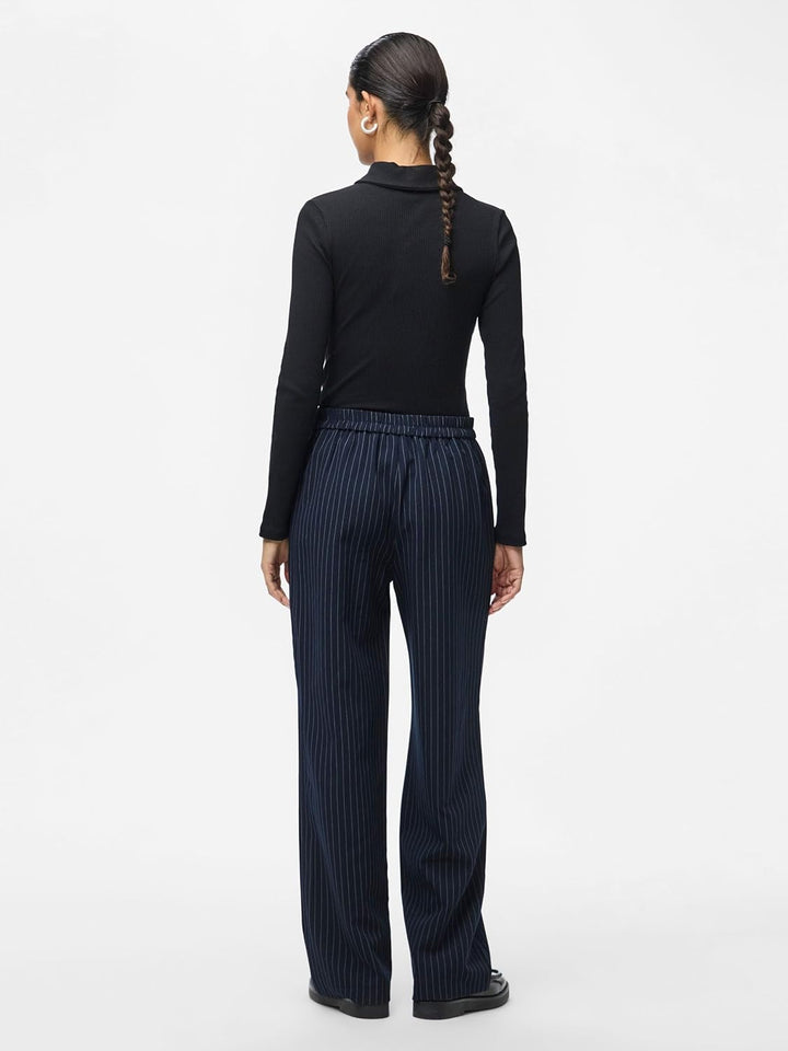 PIECES Damen Pcbozzy Hw Wide Striped Pants Noos Bc Hose, Blau