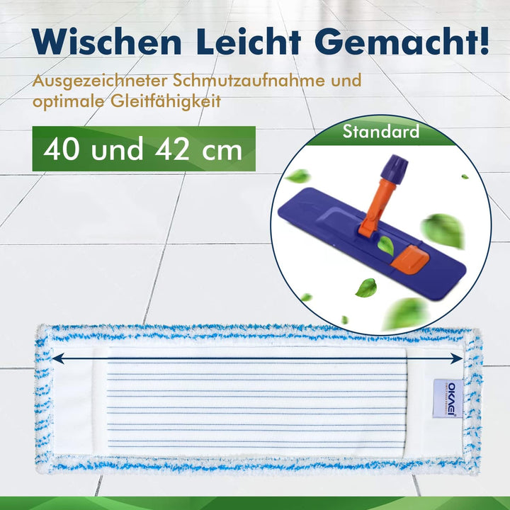 Okaei 10 Stück Wischmopp Bezug (40 cm) - Premium Bodenwischer-Wischbezug aus 100% Microfaser - Bezug