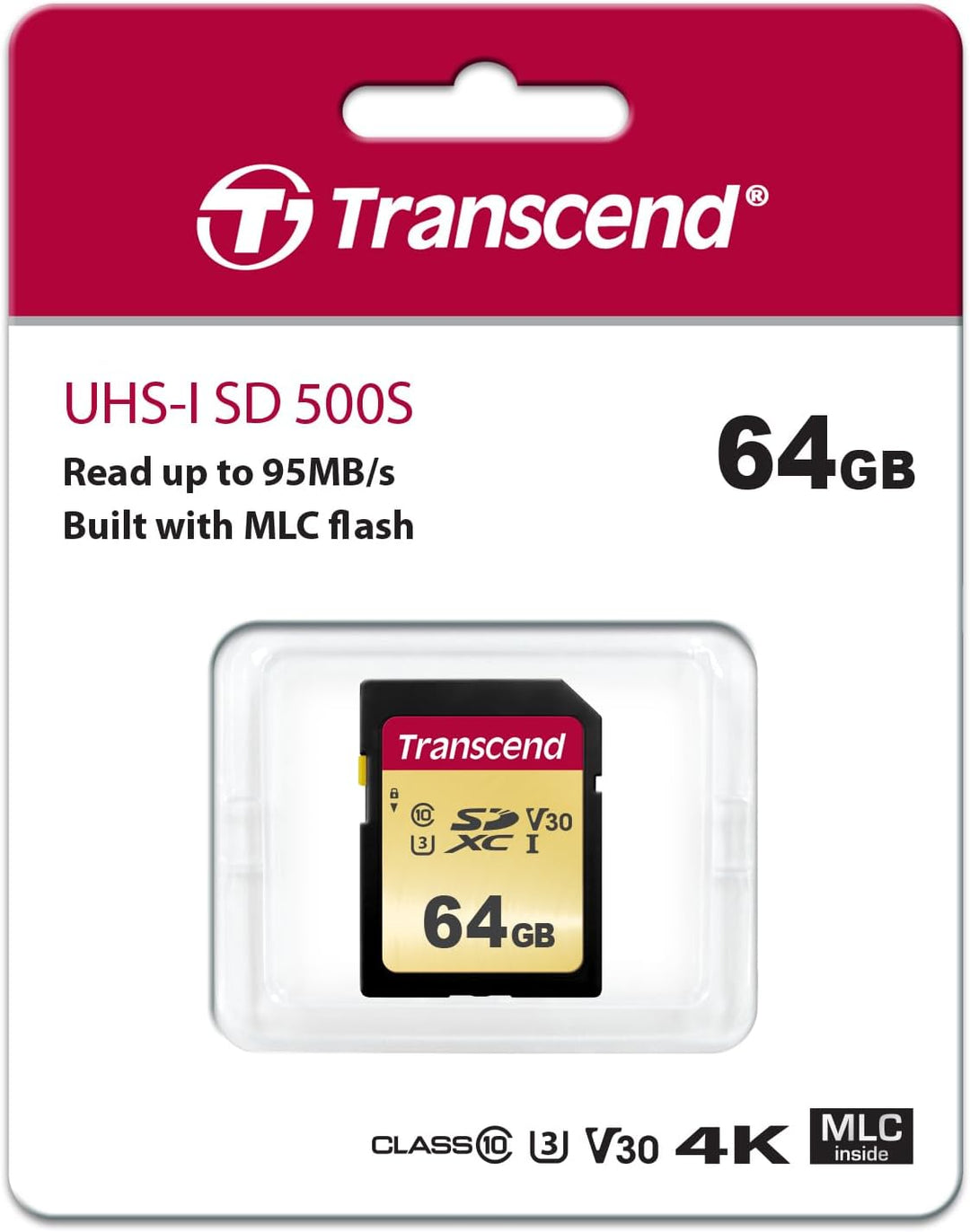 Transcend 64GB SDXC/SDHC 500S Speicherkarte TS64GSDC500S / bis zu 95 MBs lesen und 65 MBs schreiben