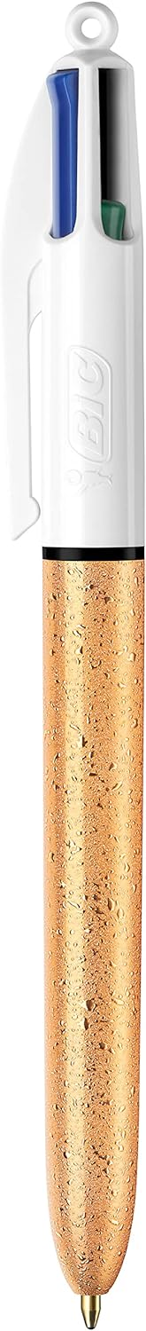 BIC 4 Farben Kugelschreiber, mittlere Spitze (1,0 mm) – Korpus strukturiert, goldfarben, elfenbeinfa