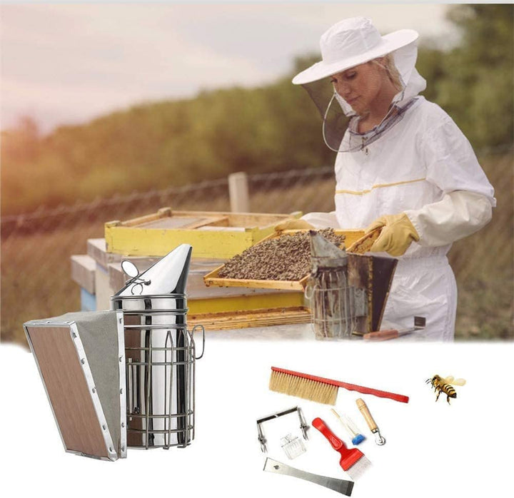8 Stück Imkerwerkzeug Kit Bienenstock Raucher Set Bee Hive Imkereibedarf Tools Edelstahl-Smoker Bien