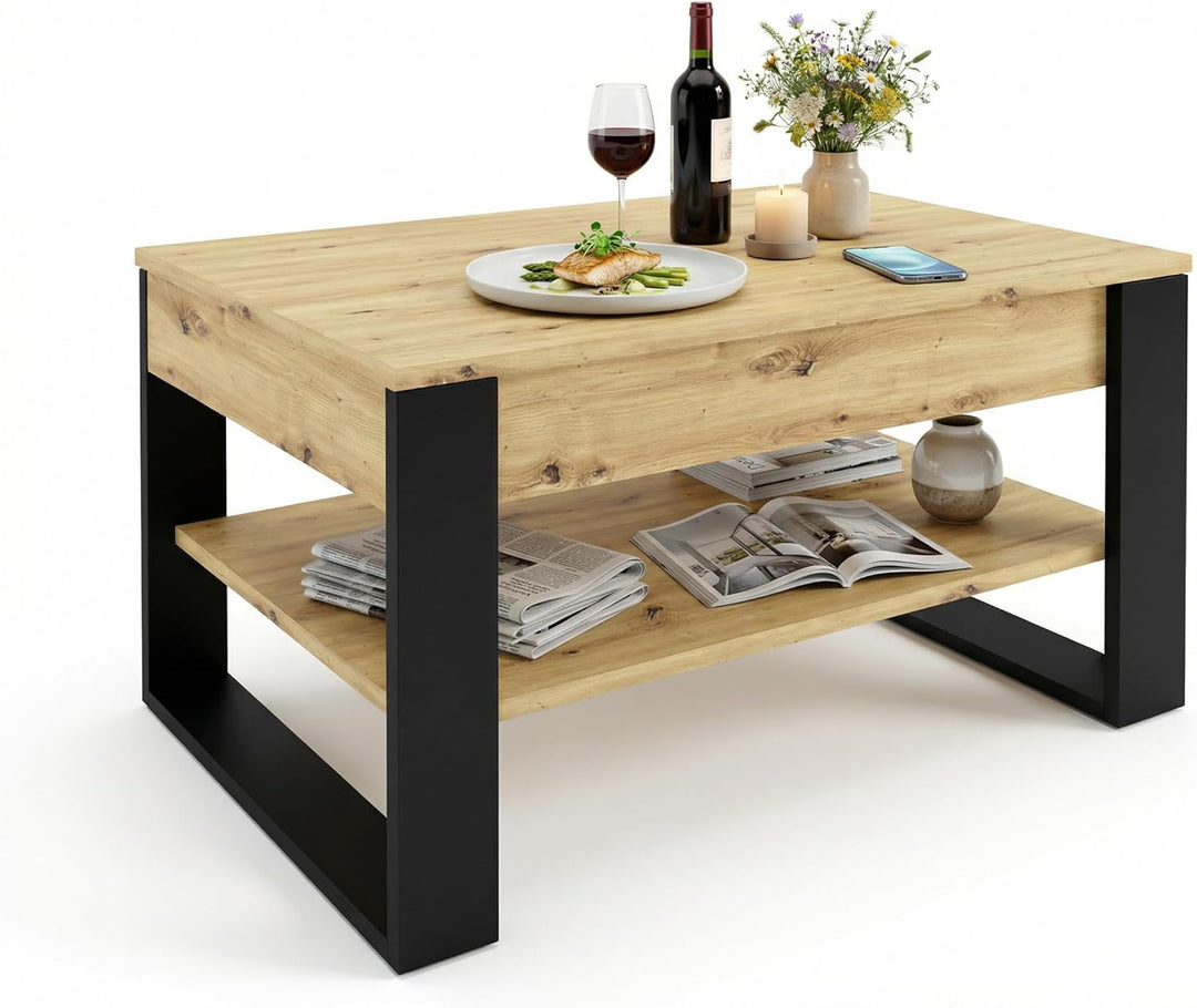 Couchtisch höhenverstellbar mit Stauraum - Couchtische - Wohnzimmertisch klappbar - höhenverstellbar