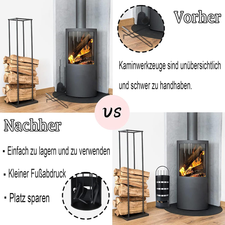 Kaminbesteck Mit 4 teilig modern kaminofen zubehör-Schürhaken, Kaminschaufel, Ascheschaufel, Ständer