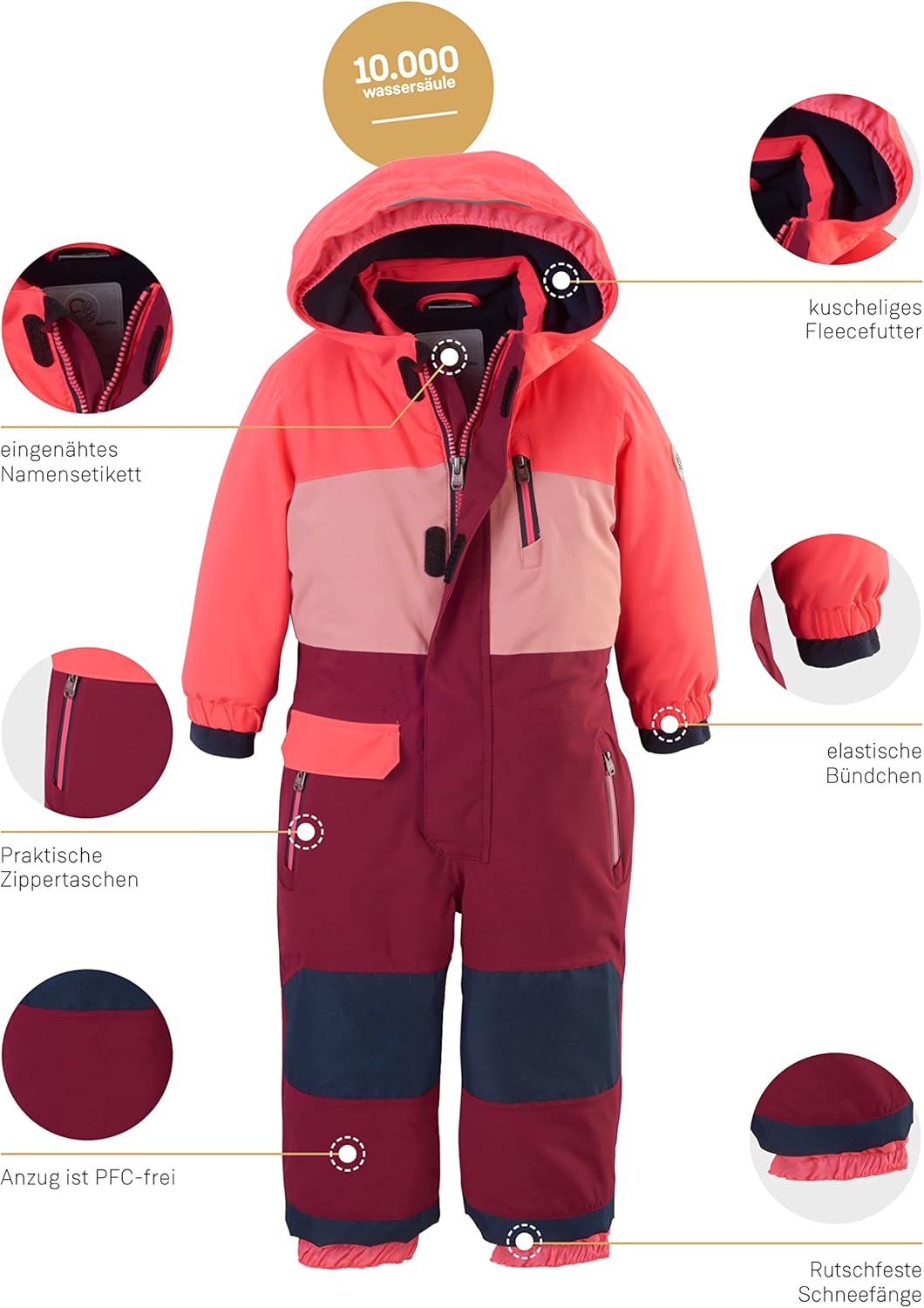 first instinct by killtec Unisex Fisw 4 Mns Onpc Skioverall mit Kapuze 98-104 coral pink, 98-104 cor