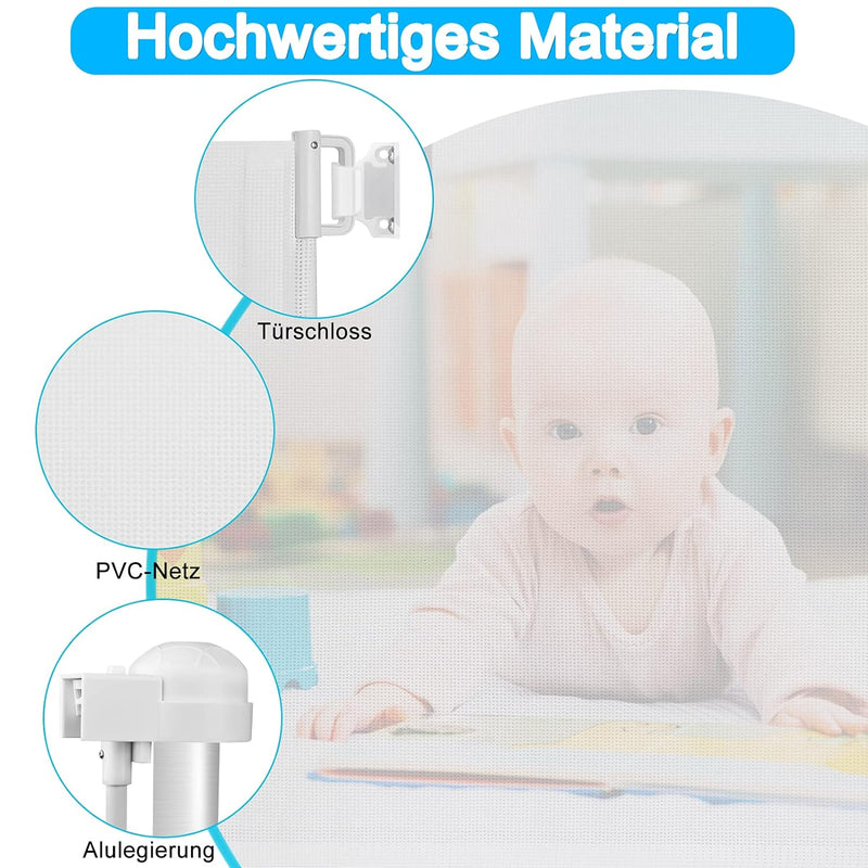 Froadp PVC Türschutzgitter, Ausziehbar Baby Treppengitter für Kinder und Haustiere, Einziehbares Tre