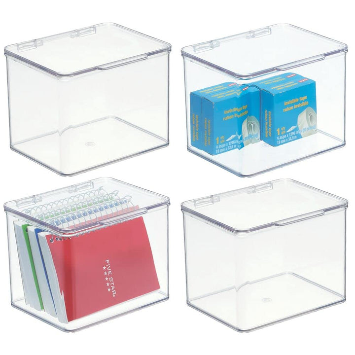 mDesign Aufbewahrungsbox für den Schreibtisch – stapelbare Box aus Kunststoff mit Deckel – kleiner B