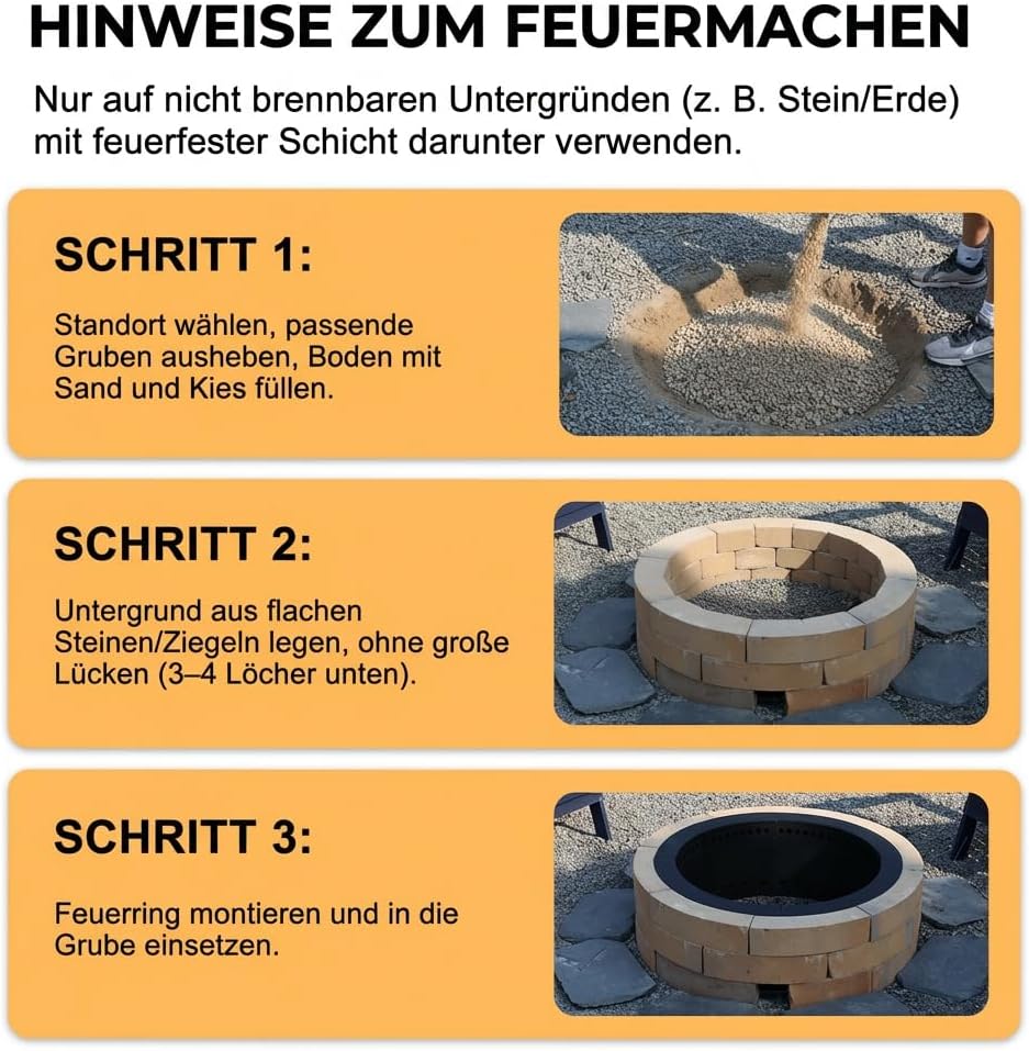 Feuerstellring, 92 cm Aussendurchmesser & 76 cm Innendurchmesser, zweilagige, rauchfreie Feuerstella