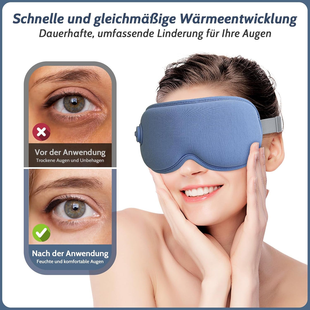 Wiederaufladbare Kabellose 3D Augenwärme Schlafmaske, Lichtundurchlässig Augenmaske mit Einstellbare