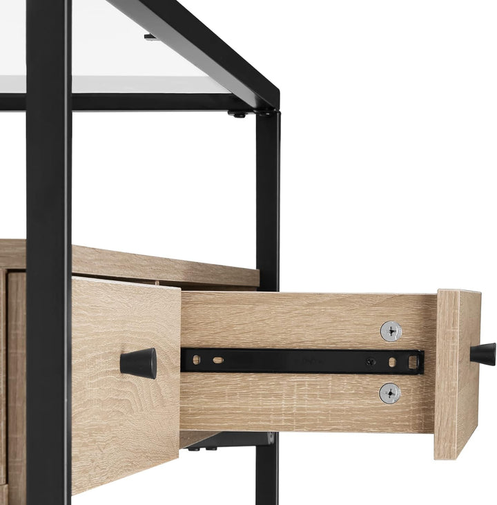 tectake® Lowboard mit 2 Schubladen und Ablagen, 121,5 x 41,5 x 50,5 cm, Fernsehtisch mit Glasplatte,