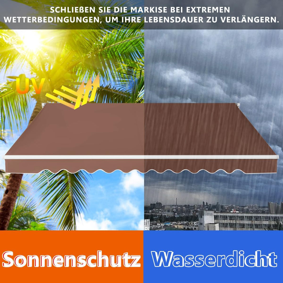 GOPLUS Gelenkarmmarkise, Sonnenschutz Markise, Balkonmarkise, Einziehbar mit Handkurbel, Sonnenschut