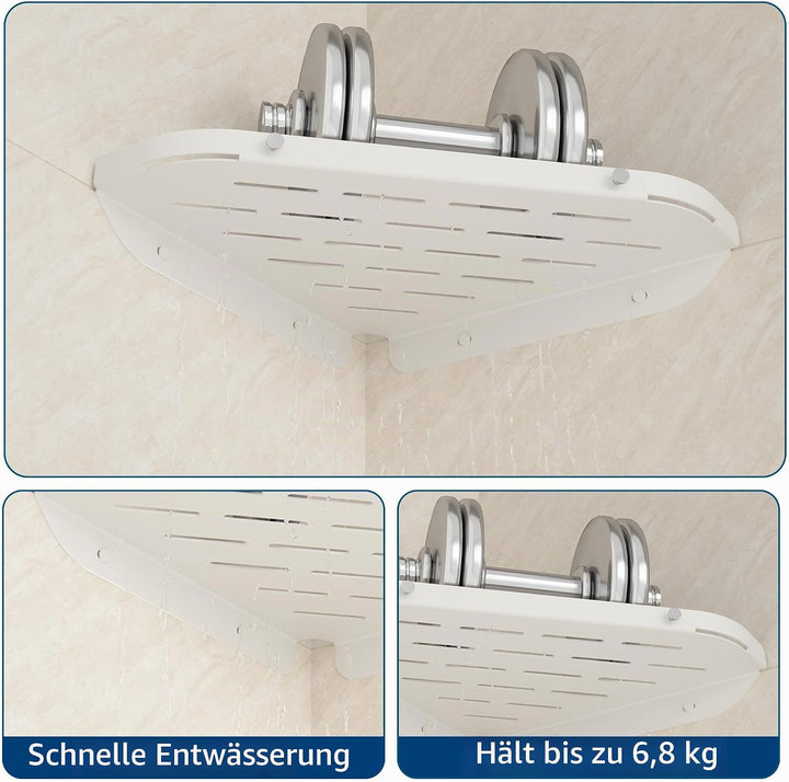 Neodrain Duschablage Ecke Edelstahl ohne Bohren Weiss Eckregal Duschkorb mit Haken für Badezimmer Sh