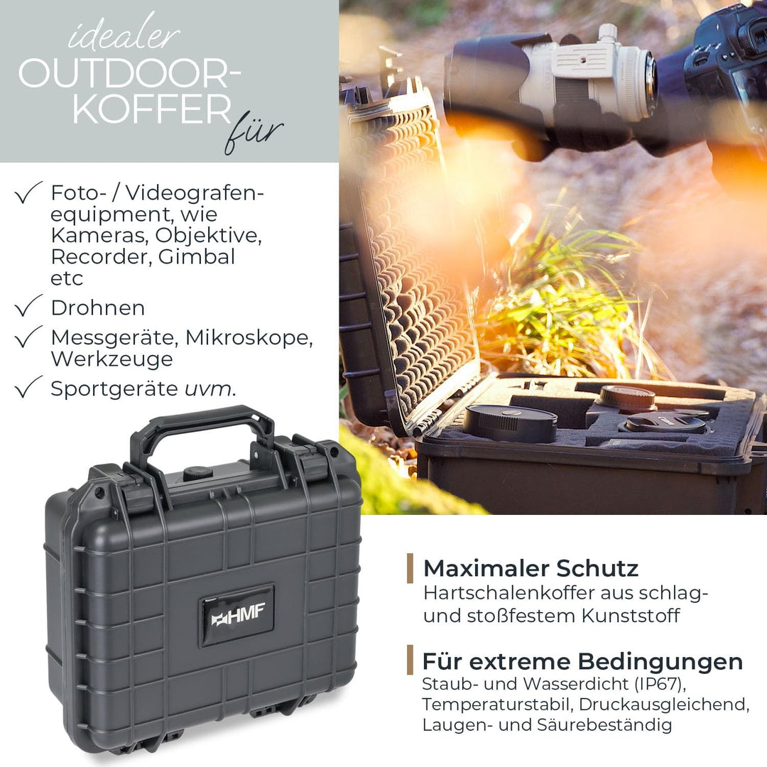 HMF ODK100 Outdoor-Fotokoffer, Transportkoffer mit Rasterschaumstoff | 27 x 24,5 x 13 cm, 27 x 24,5