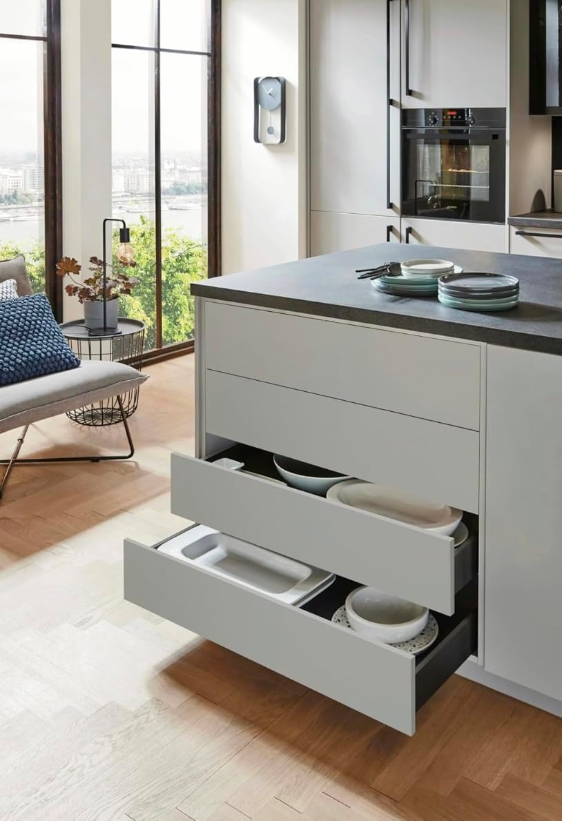 AMIX ELITE BOX Schubladensystem mit Vollauszug &amp; Soft-Close – Slim Drawer mit Glas-Seiten – Höhe 167