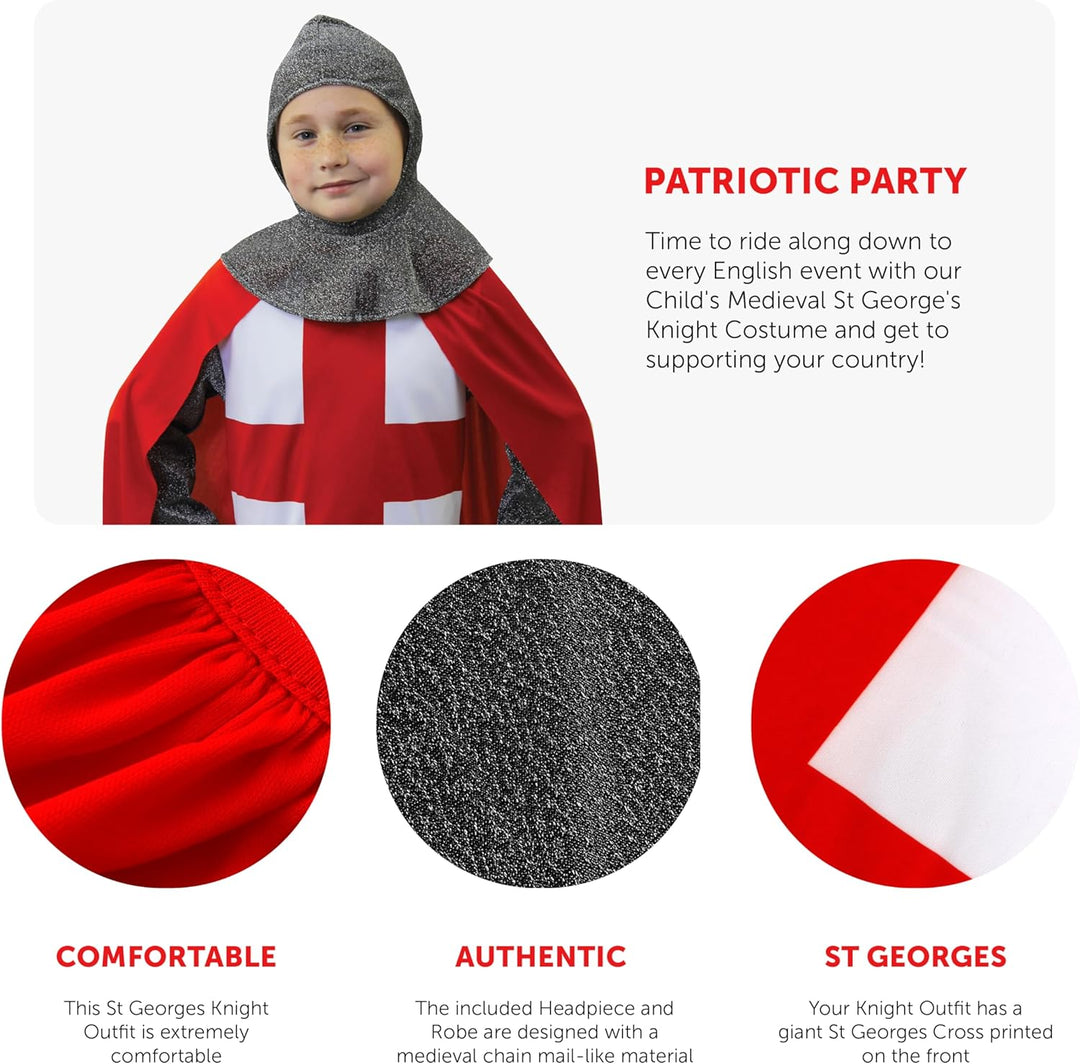 Kinderritter-Kostüm, St. George, englischer Kreuzritter, Outfit, König, Arthur, mittelalterlicher Kr
