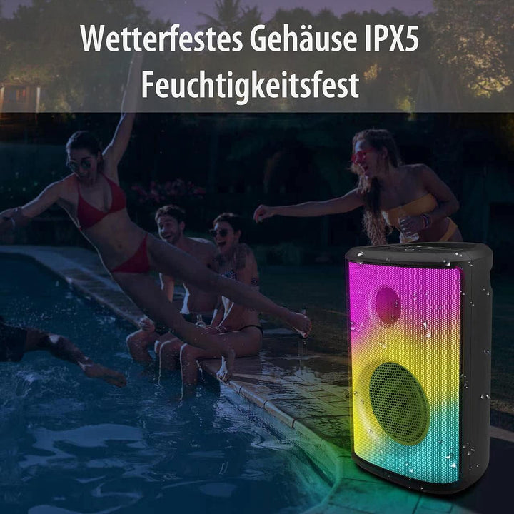 auvisio Partybox: Mobile Outdoor-PA-Partyanlage & -Bluetooth-Boombox, Lichteffekte, 200W (Karaoke Bo