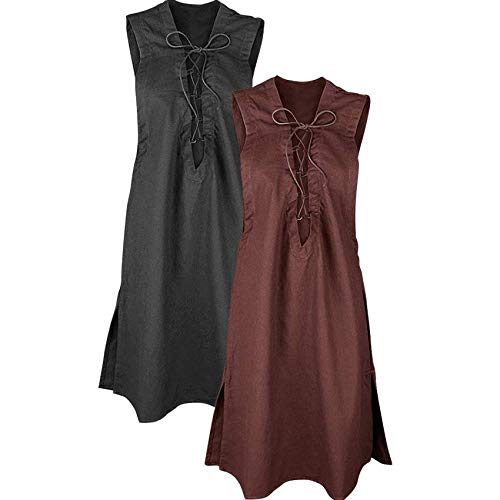 MYTHOLON Lenora ärmellose Tunika Baumwolle Bordeaux, XL, Kleid Mittelalter Damen, LARP, Cosplay, Wik