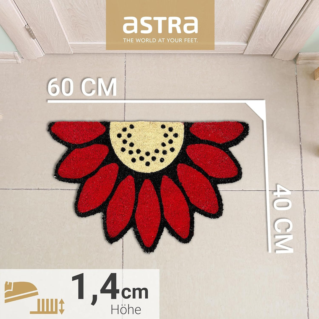 Fussmatte Kokos - Rutschfeste Türmatte Blume rot 2er Set 40x60cm (Halbkreis) Blume Rot 2er Set - 40