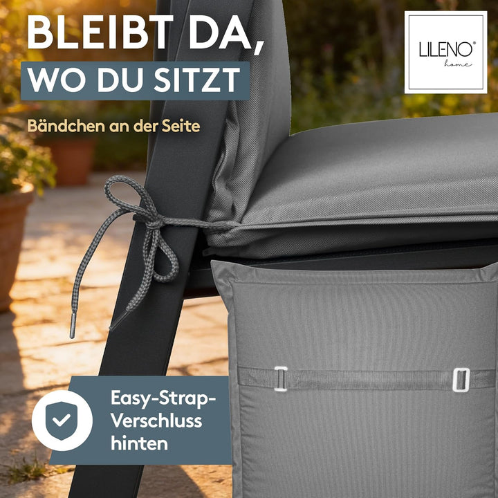 LILENO HOME Gartenstuhl Auflagen als [1er Set - Niedriglehner] in Uni Mittelgrau (Tami) - Bequeme Li