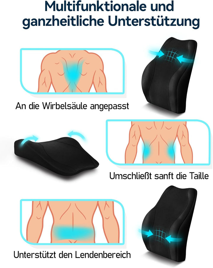 Travel Ease Ergonomisches RückenKissen aus Gel Memory Foam, Lendenkissen für Bürostuhl, Schreibtisch