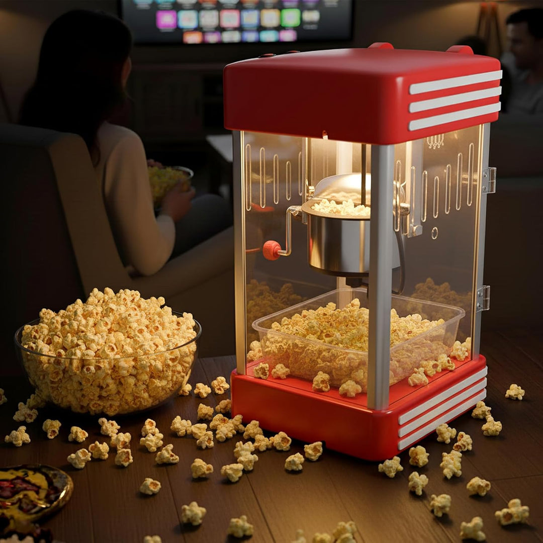 LIFEZEAL Popcornmaschine 300 W, Retro-Popcornmaker mit Innenbeleuchtung & Zubehör, Popcorngeräte mit