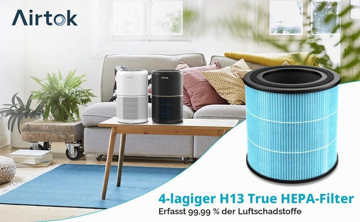 AIRTOK HEPA Luftfilter von Schimmel Staub Pollen Gerüche Haustierschuppen, 99,97% Entfernung bis 0,1