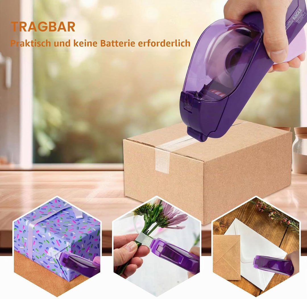Automatischer Klebebandabroller - Handheld Automatic Tape Dispenser für Geschenke und Pakete Lila, L