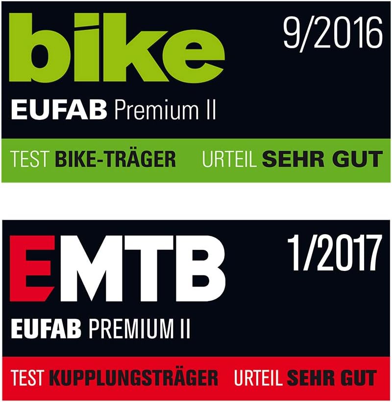 EUFAB 11521 Fahrradträger PREMIUM 2, E-Bike geeignet, komplett vormontiert, Diebstahlschutz, für 2 F