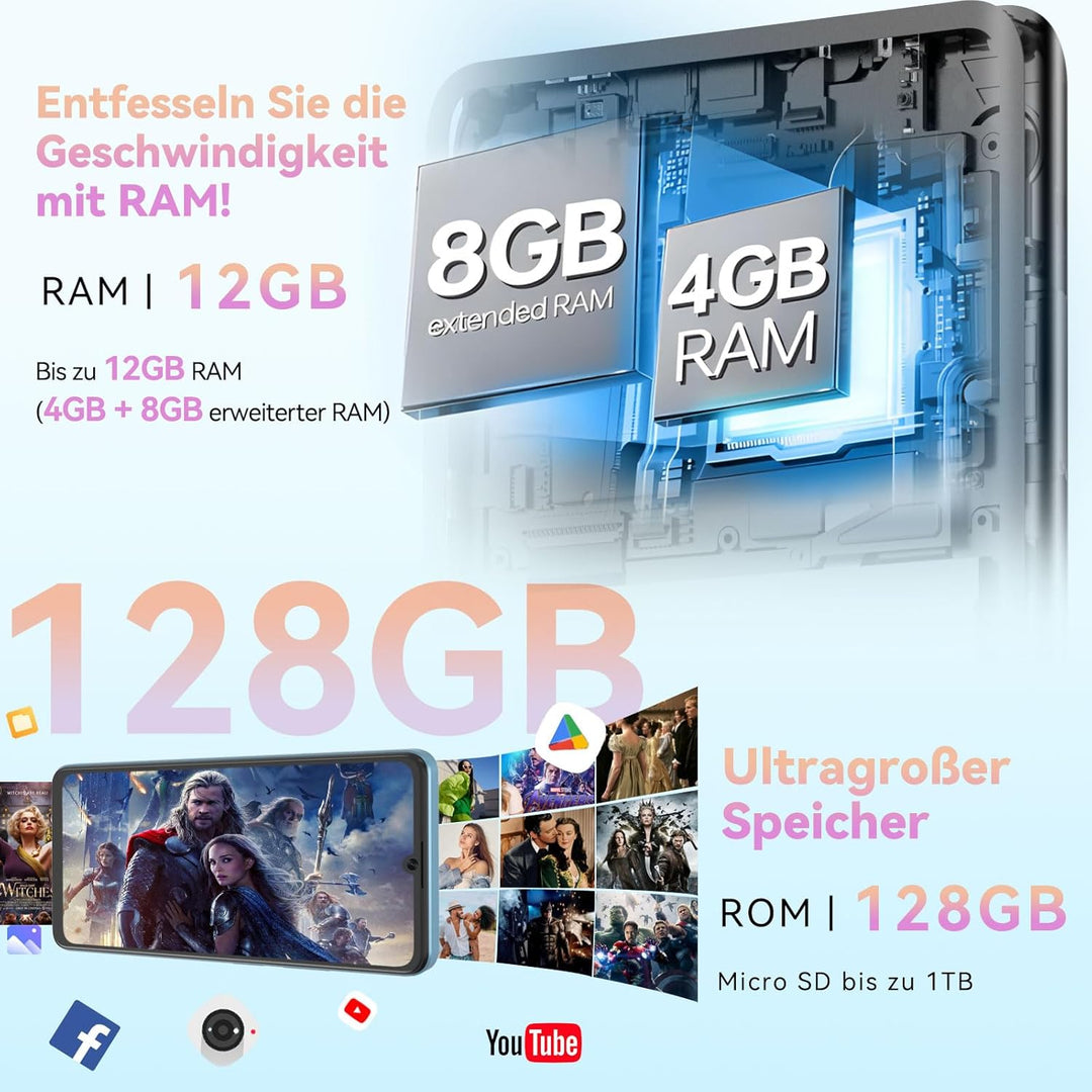CUBOT A20 Handy Ohne Vertrag Android 14,6.8'' HD+ 12GB+128GB/1TB Erweiterbar Günstig Smartphone, Dua