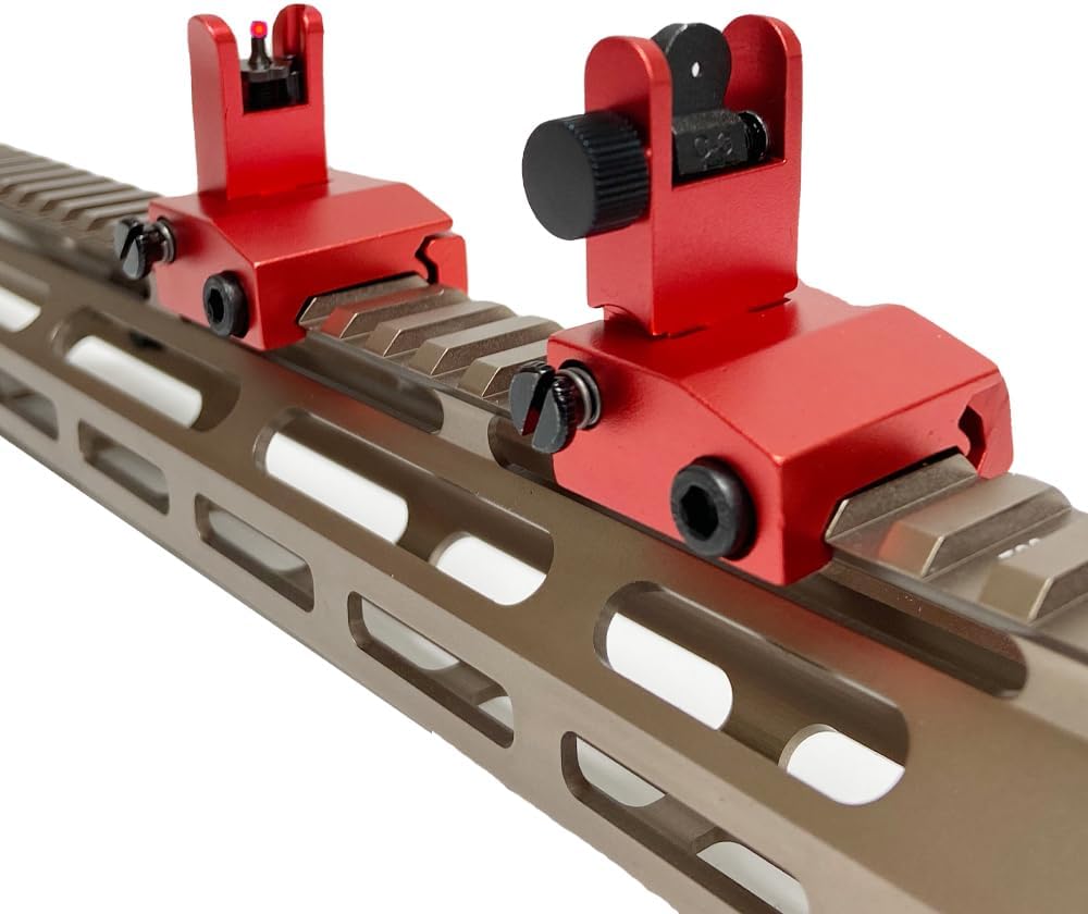 ST02DR Fiber Optics Front und Rear Sights Flip Up Picatinny Rail Mounted Backup Iron Sights (rot)