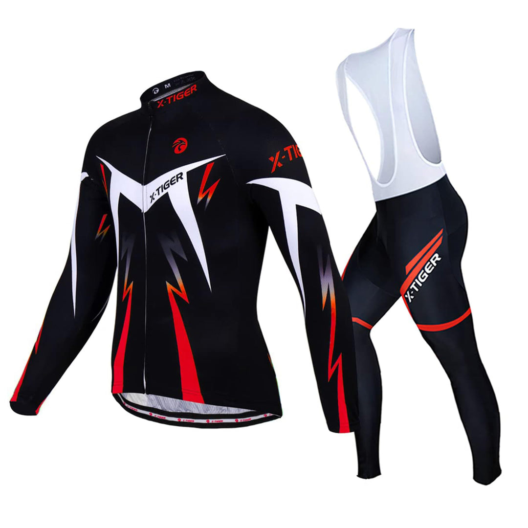 X-TIGER Herren Langarm Radtrikot Set Winter Radsportanzüge mit 5D Gel Gepolsterten Trägerhosen Herbs