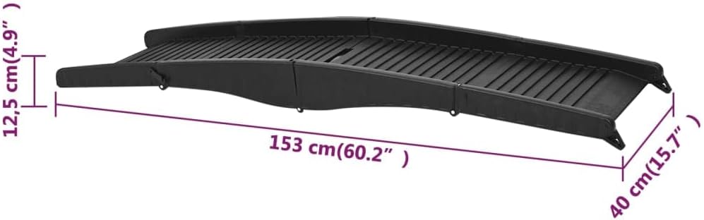 vidaXL Hunderampe Klappbar Schwarz 153x40x12,5cm Kunststoff Hundeautorampe
