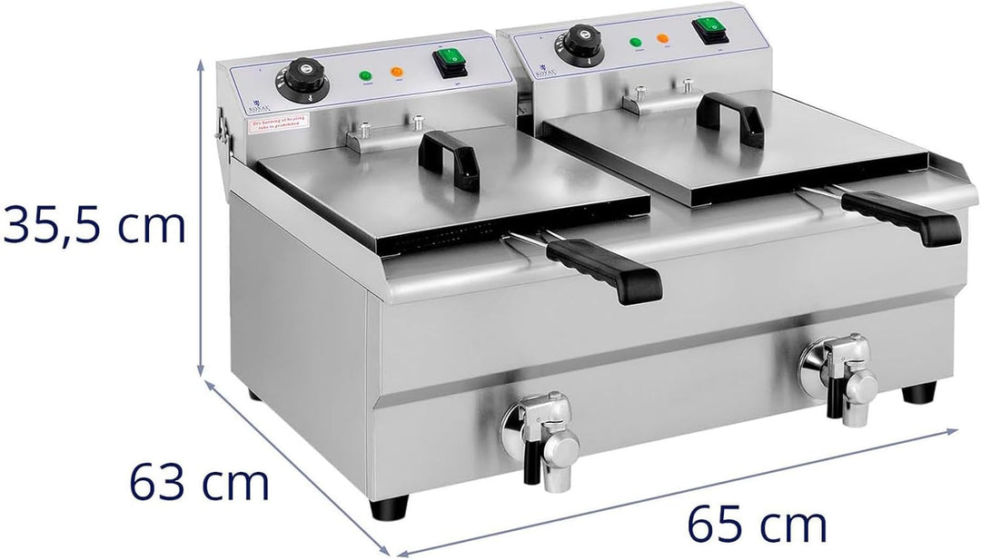Royal Catering Elektro-Doppel-Fritteuse Edelstahl Doppel-Fritteuse (2 x 3200 W, Kapazität: 2 x 13 l,