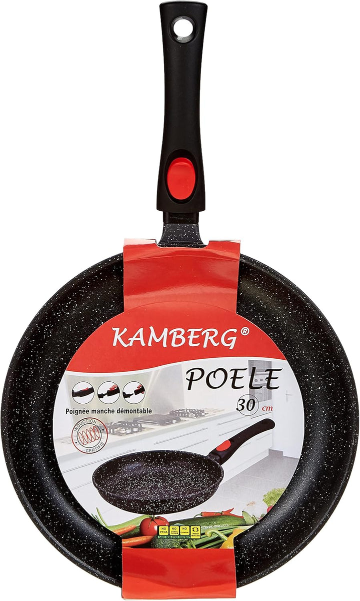 Kamberg – 0008024 – Pfanne 30 cm – Abnehmbarer Griff – Aluminiumguss – Beschichtung in Steinoptik –