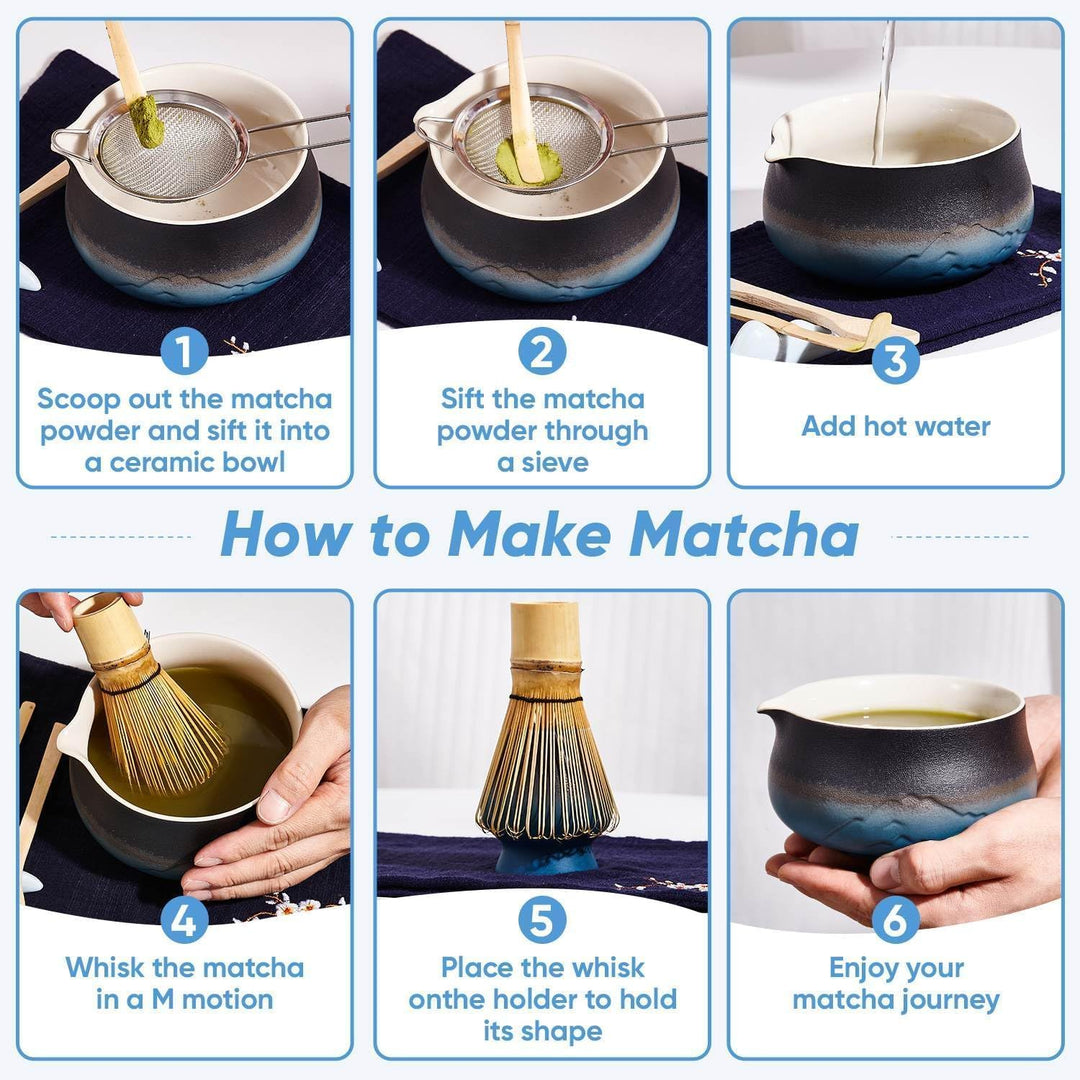 Matcha Set - 8 Stück Matcha Besen Tea Set, Matcha-Schale mit Ausgiesser, Bambus Matcha Whisk, Schauf