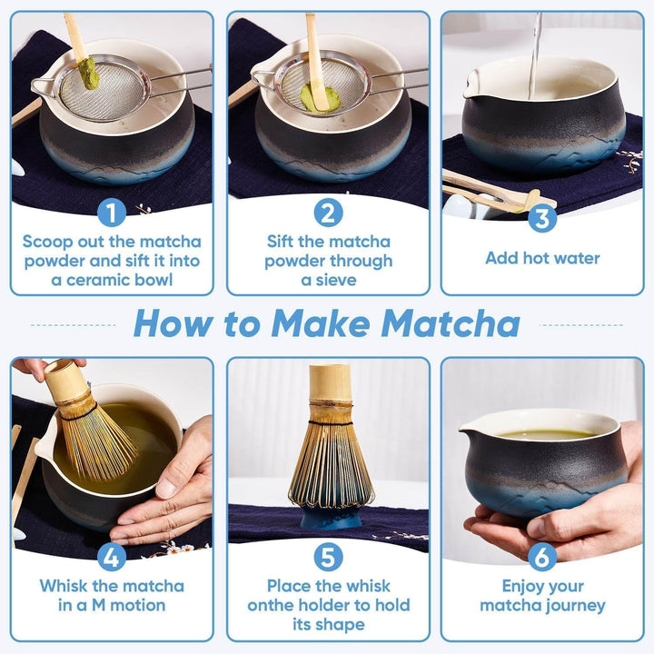 Matcha Set - 8 Stück Matcha Besen Tea Set, Matcha-Schale mit Ausgiesser, Bambus Matcha Whisk, Schauf