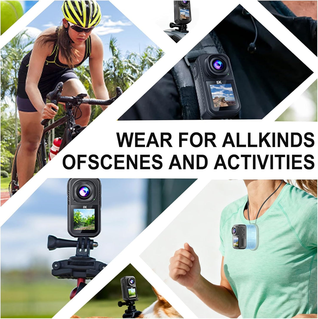 Action Cam 5K, Mini Sportkamera WiFi mit 64G Speicherkarte, Körperkameras mit Audio- und Videonachze